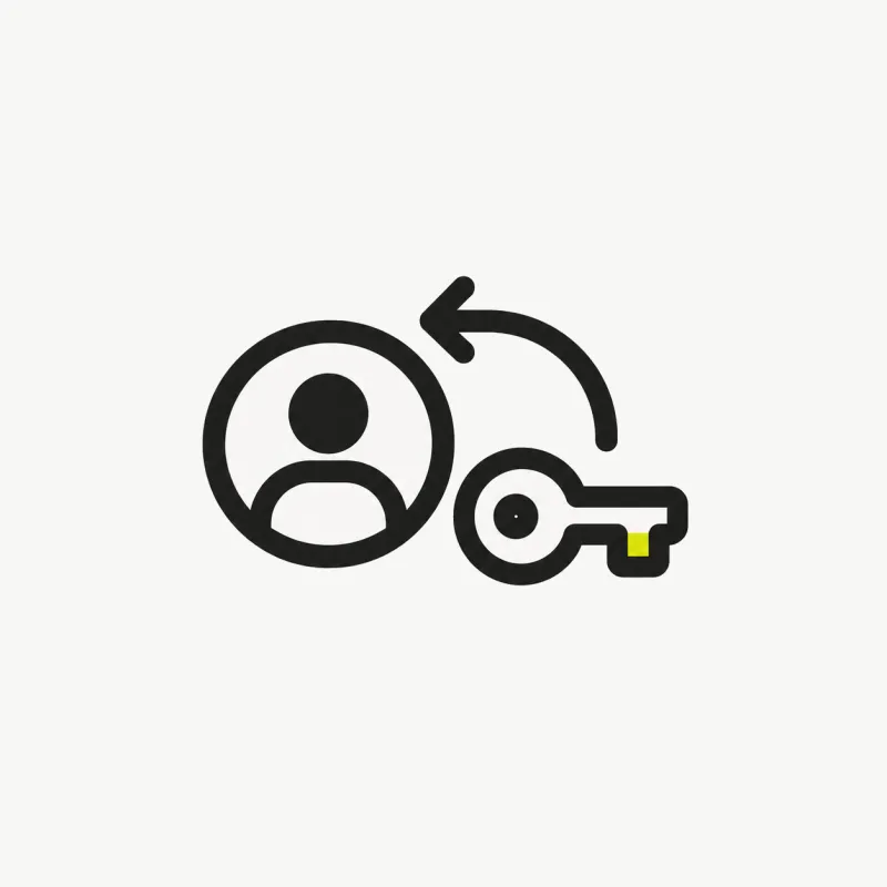 Illustration: a small user avatar circle with a key and a return arrow