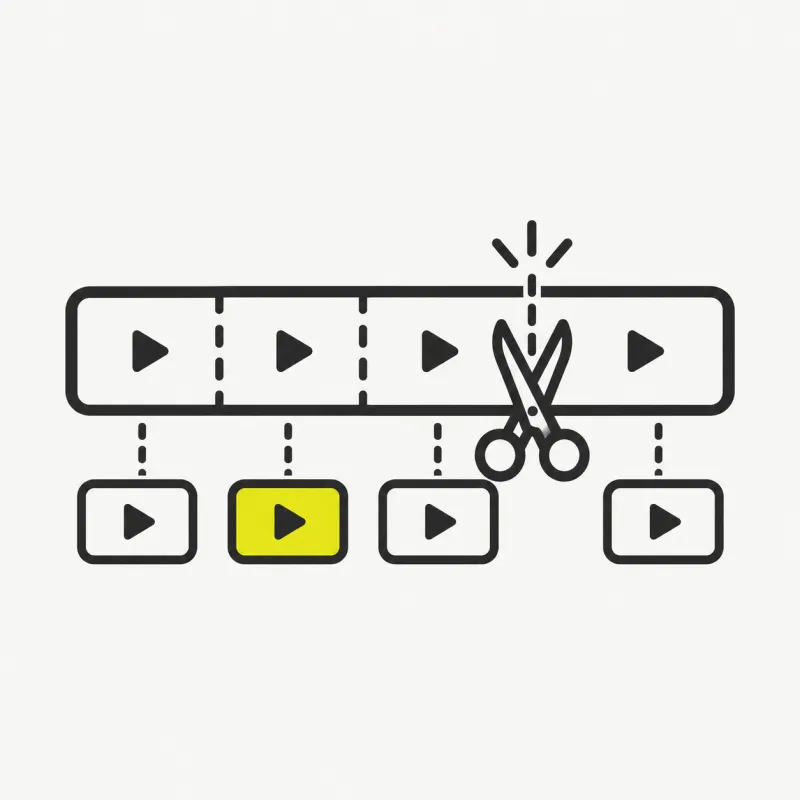 Illustration: short clip tiles cut from a long bar with scissors