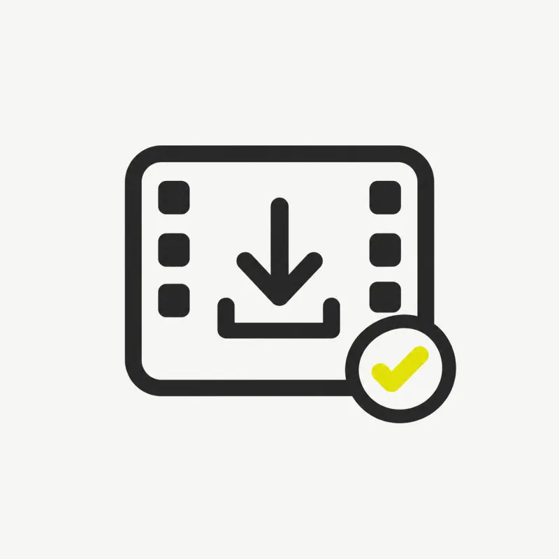 Illustration: a clip tile with a download arrow and a check mark