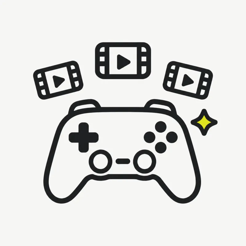 Illustration: a game controller with a spark and short clip tiles
