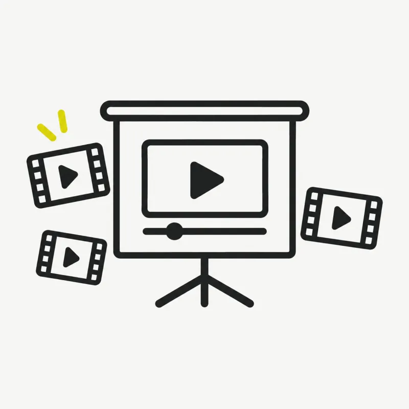 Illustration: a presentation screen with short clip tiles