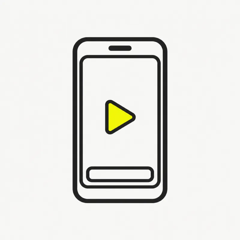 Illustration: a portrait phone frame with a caption bar and a play triangle
