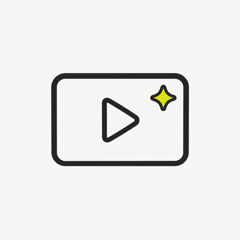 Illustration: a promo card with a play triangle and a spark