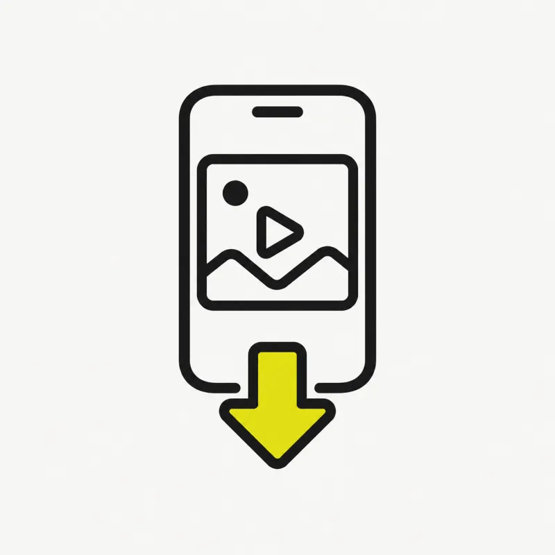 Illustration: a phone video frame with a download arrow