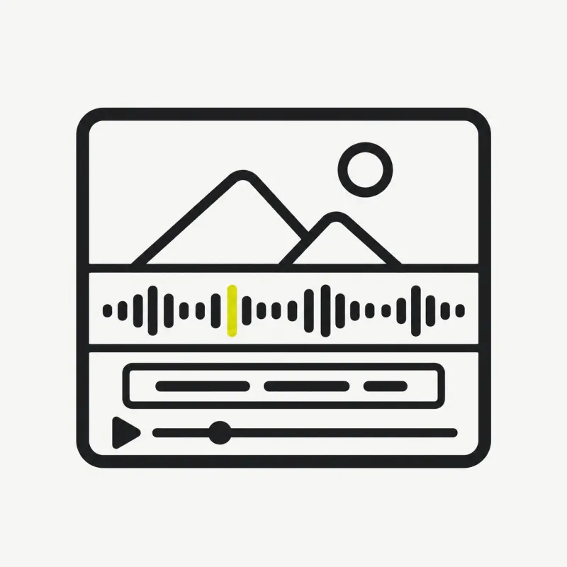 Illustration: a video frame with a soundwave layer highlighted over a caption-box layer
