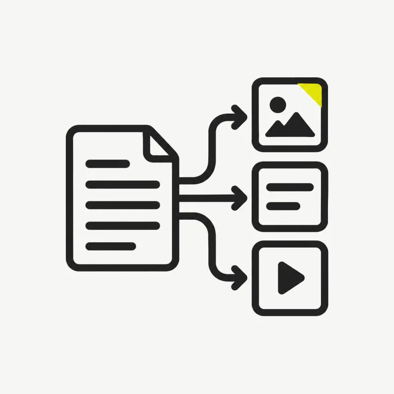 Illustration: a document turning into several short social tiles