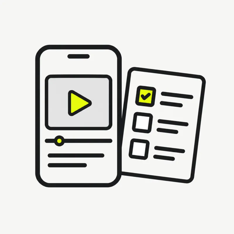 Illustration: a phone with a video and a checklist document