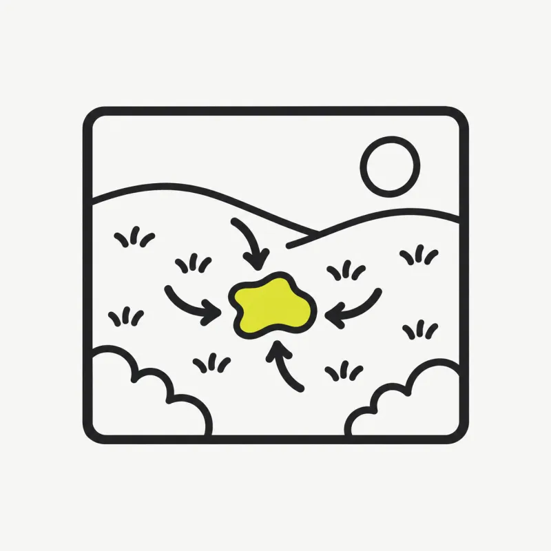 Illustration: an image area where a marked patch is being filled in seamlessly by surrounding texture arrows