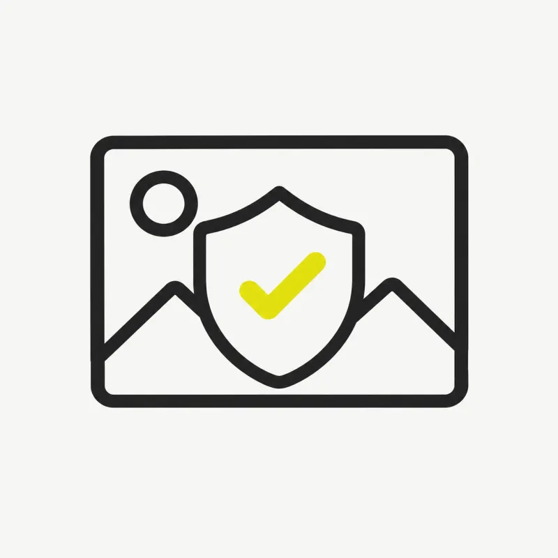 Illustration: a shield with a check mark over an image