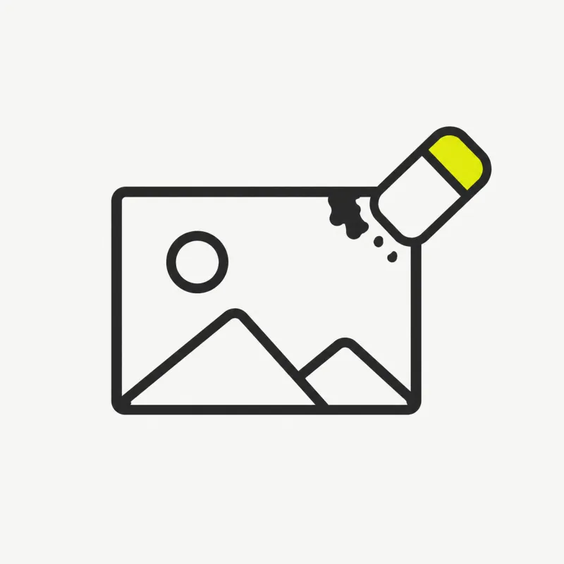 Illustration: an image draft with a small marked corner being cleaned
