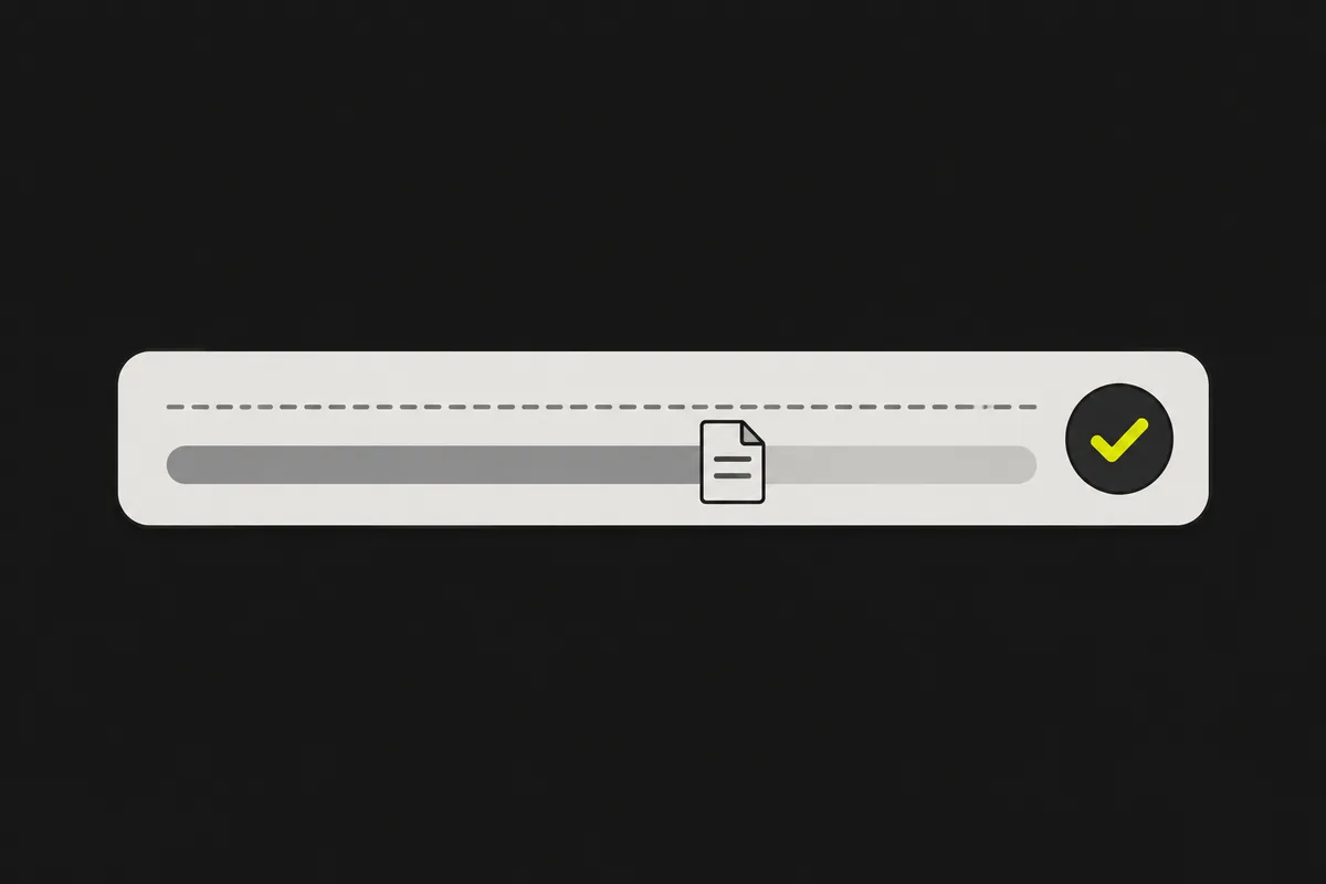 Illustration: a small file passing under a size-limit line on an upload bar with a success check — small enough to send