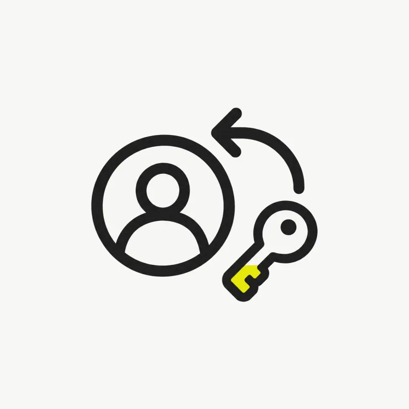 Illustration: a small user avatar circle with a key and a return arrow