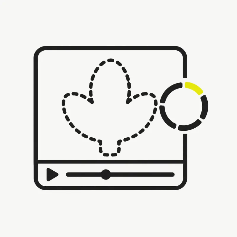 Illustration: a video frame with a subject separating from its background by a cut outline, a spinning progress ring