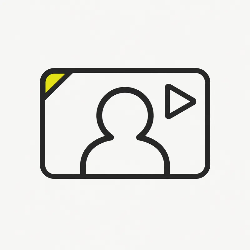 Illustration: a subject cutout on a promo card with a play triangle