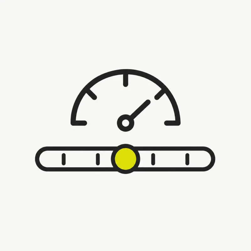 Illustration: a slider with a few notches from light to strong and a small gauge