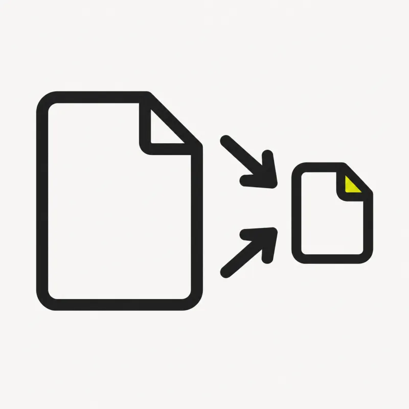 Illustration: a large file shrinking into a small file via inward arrows