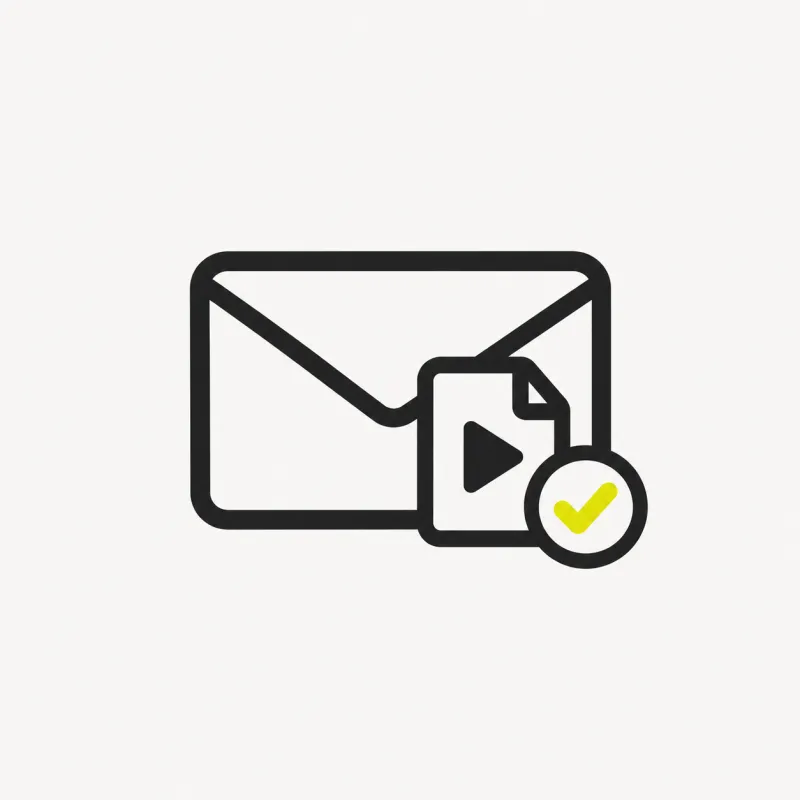 Illustration: an envelope with a small video file attachment and a check mark