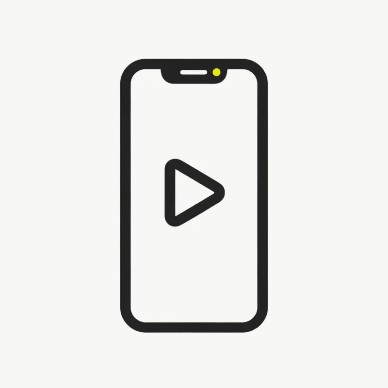 Illustration: a tall portrait phone frame with a play triangle