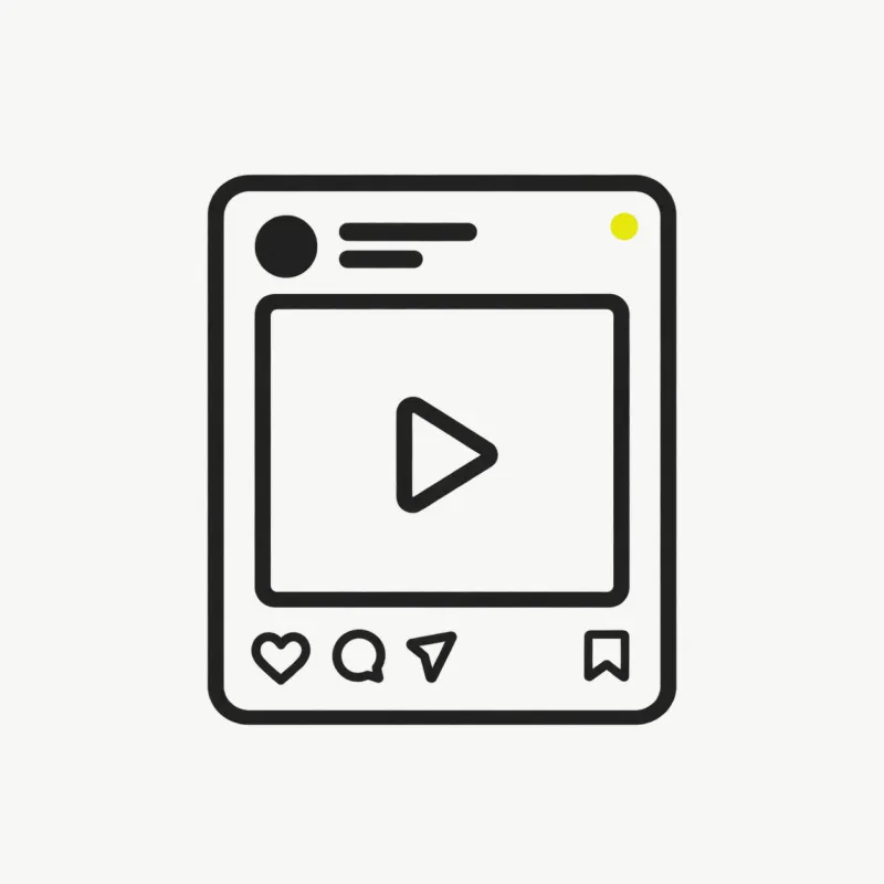 Illustration: a square frame with a play triangle inside a simple feed card