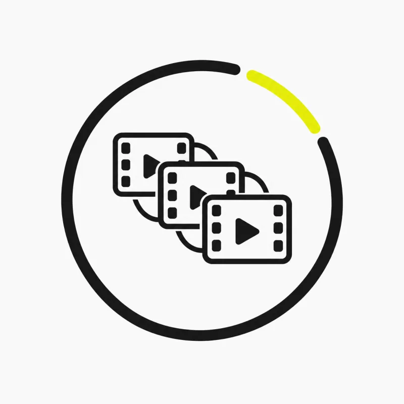 Illustration: video frames being encoded into a GIF, shown as a circular progress ring
