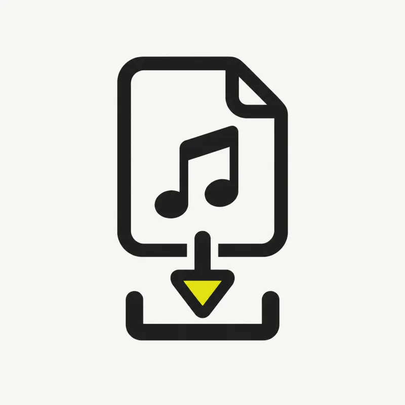 Illustration: an audio file tile with a music note and a download arrow pointing into a tray