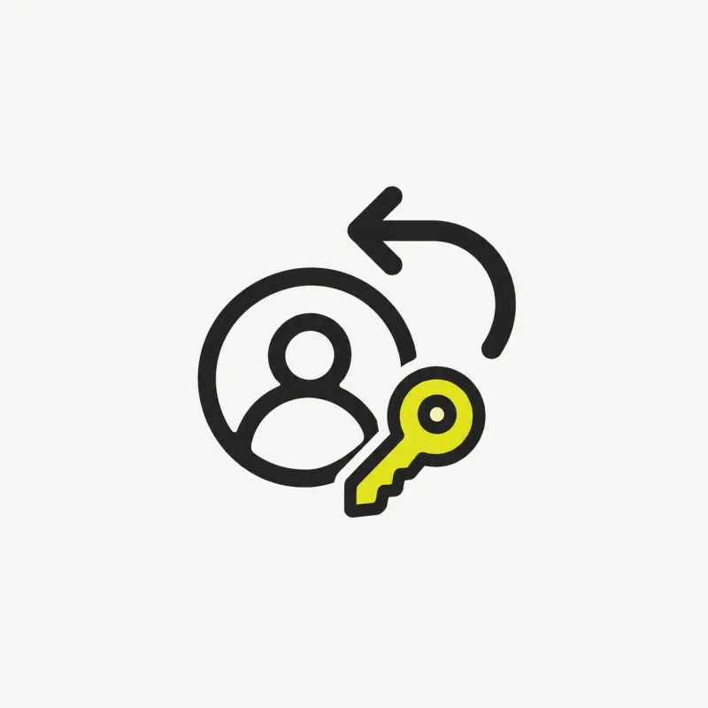 Illustration: a small user avatar circle with a key and a return arrow