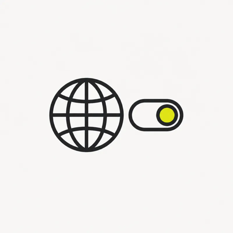 Illustration: a small globe with a language auto-detect toggle