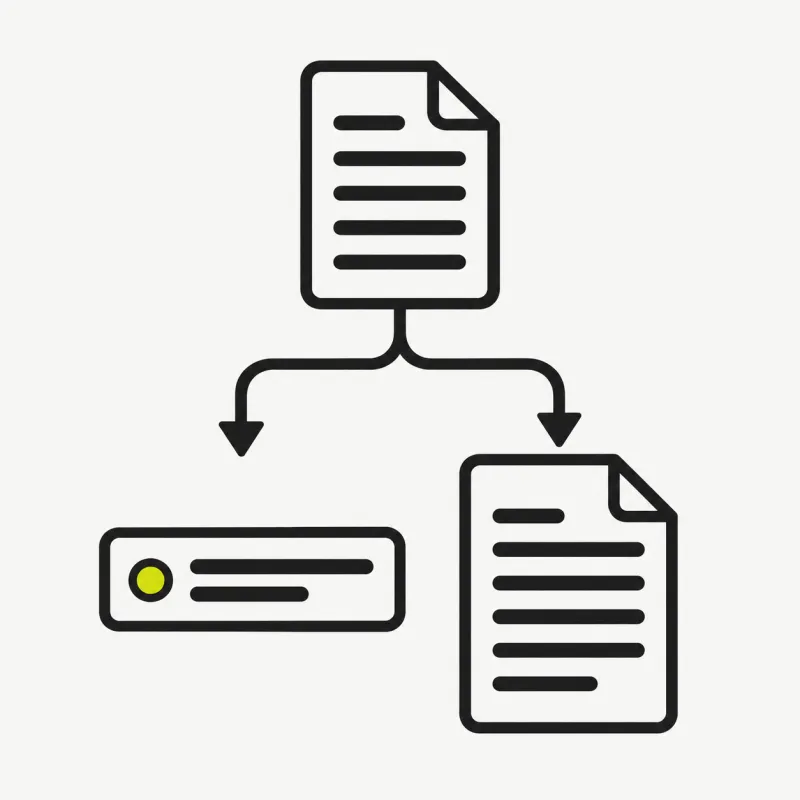 Illustration: a document splitting into a caption bar and an article page