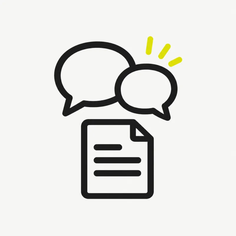 Illustration: two speech bubbles over a document