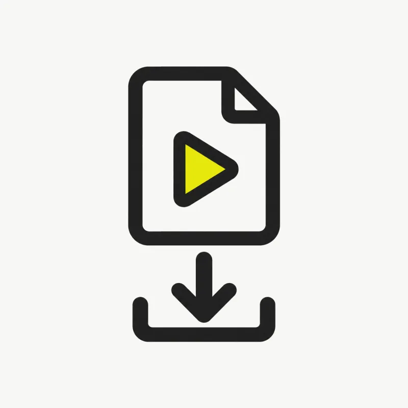 Illustration: an MP4 video file tile with a play triangle and a download arrow pointing into a tray
