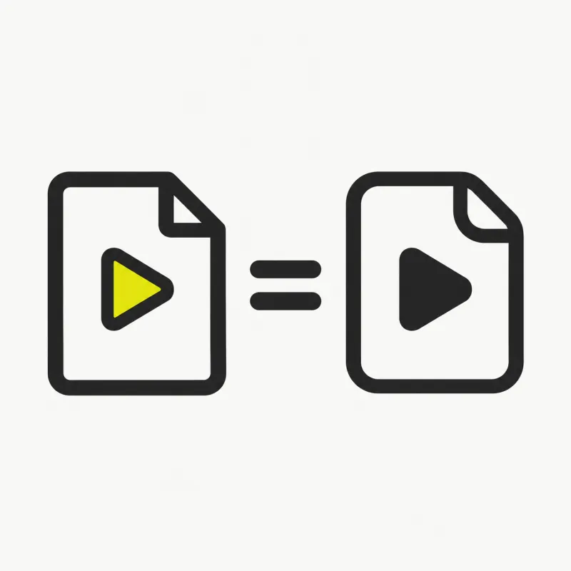 Illustration: two video file cards with different corner shapes and an equals sign
